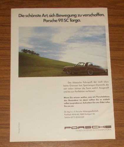 Seltene werbung porsche 911 - werbung, sc